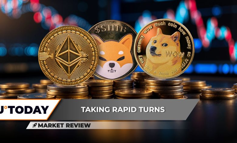 Explosion du volume d'Ethereum (ETH), l'envolée brutale de Shiba Inu (SHIB) est terminée, Dogecoin (DOGE) : $0.20 est-il encore possible ?